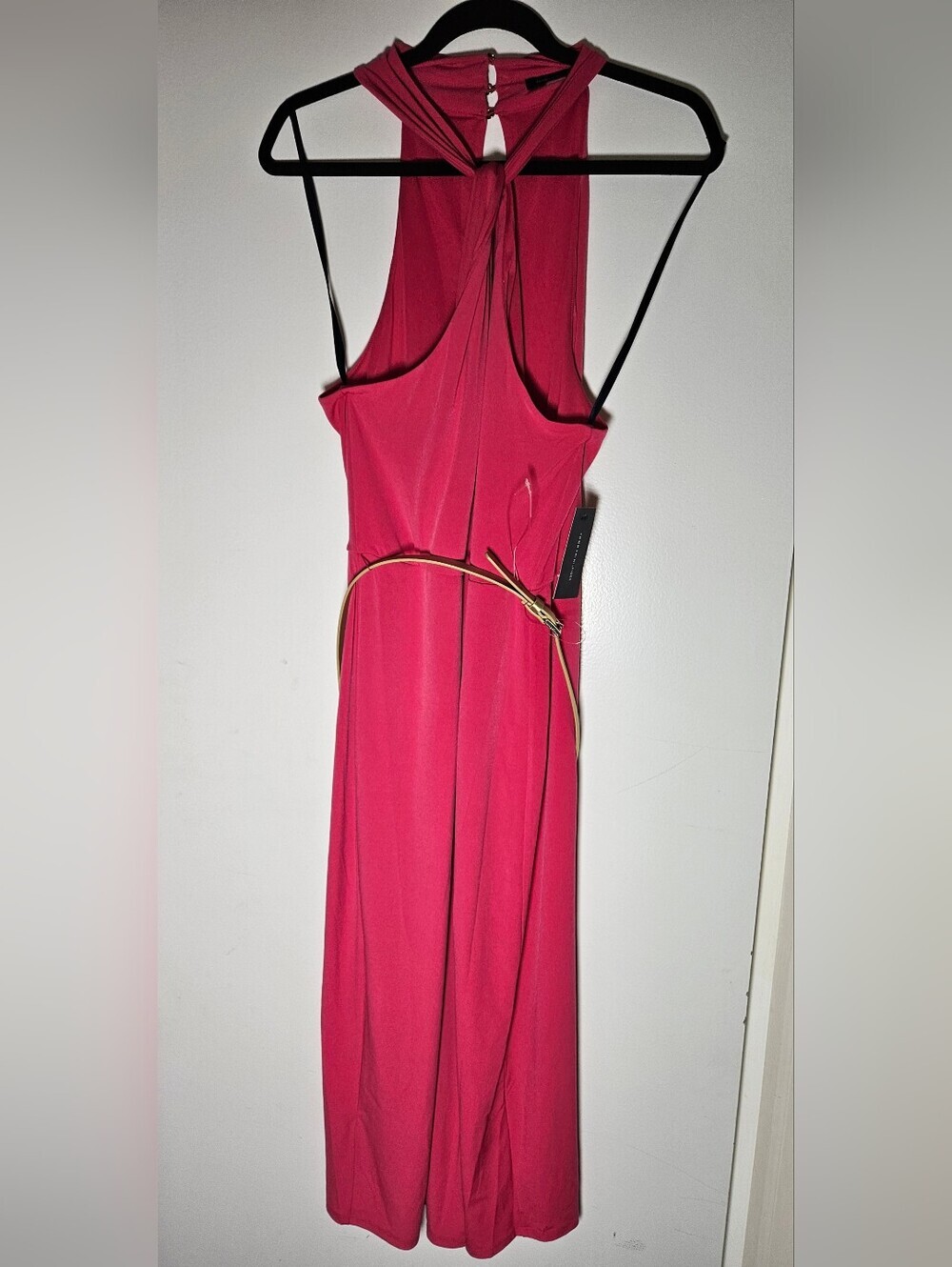 NWT Size 14 Tommy Hilfiger Twisted Halter Midi Dress in Magenta with Gold Belt - Picture 2 of 14